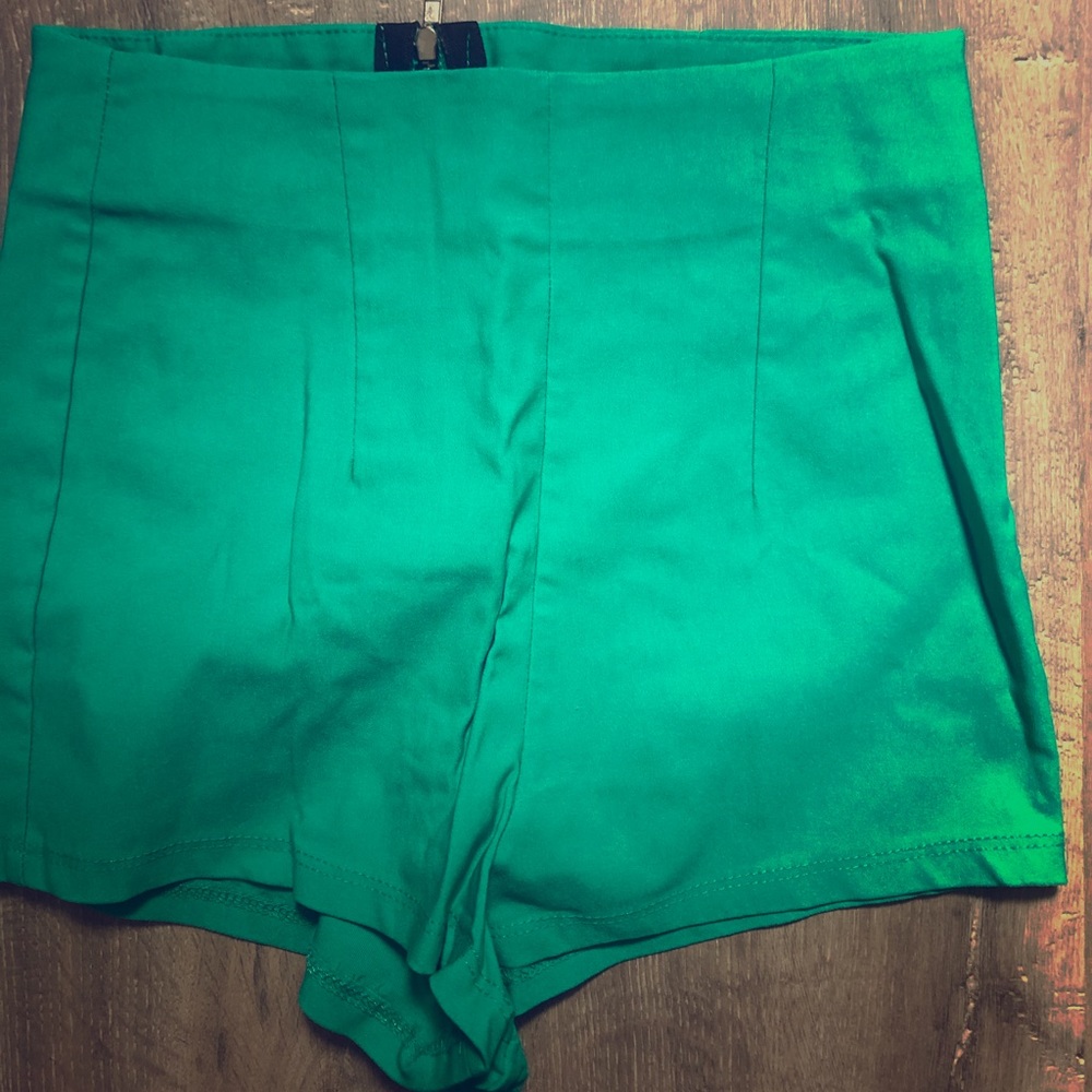 High rise bright green shorts